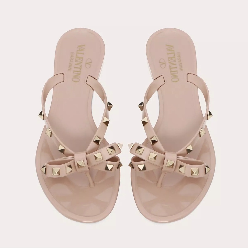 Valentino Garavani Nude Rockstud PVC Flat Thong Sandals